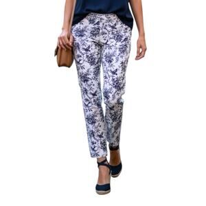 Charter Club Blue Toile Bird Floral Lexington Straight Pants Size 10